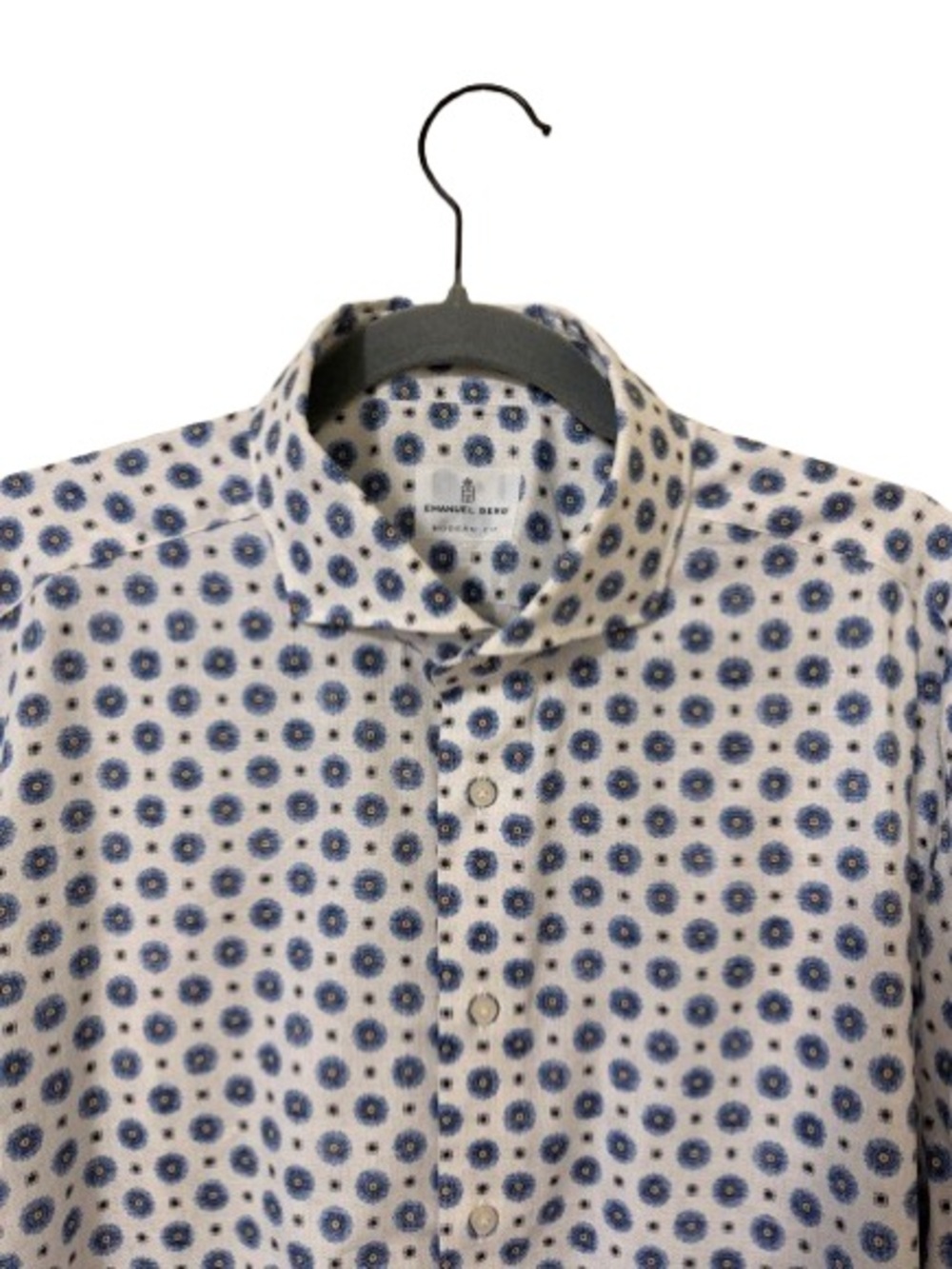 Emanuel Berg Modern Fit XL Blue Medallion Print Button Front Shirt 100% Cotton - Picture 3 of 7